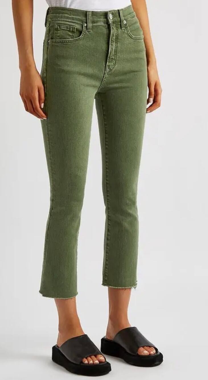 Veronica Beard Carly Crop Jean Green Cotton Blend High Waist